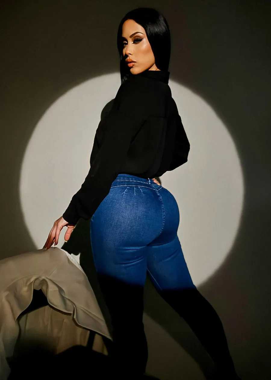 Super High Waist Butt Lifting Stretch Skinny Jeans Med Blue sold by Moda product image thumbnail 2