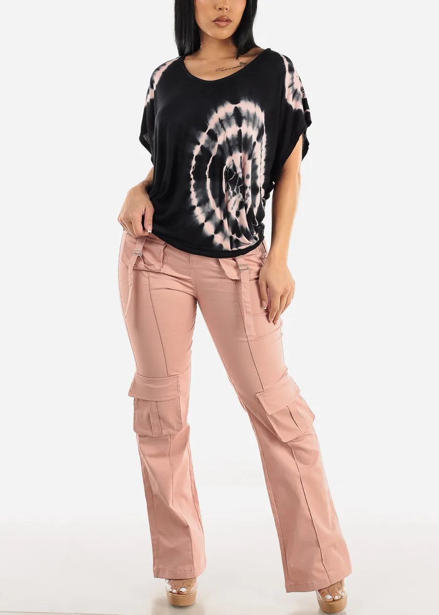 Short Dolman Sleeve Tie Dye Tunic Top Black sold by Moda product image thumbnail 2