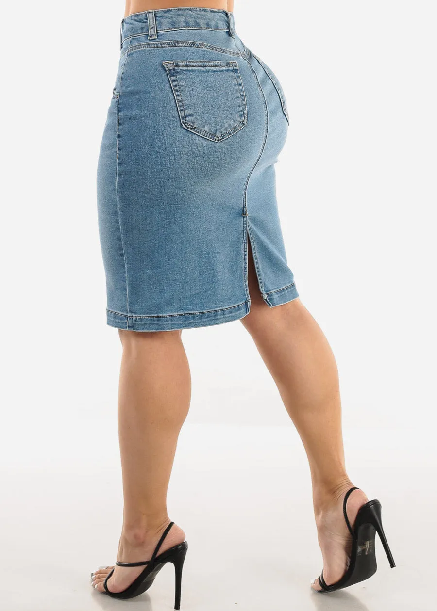 Button Up High Waisted Light Denim Pencil Skirt sold by Moda product image thumbnail 4