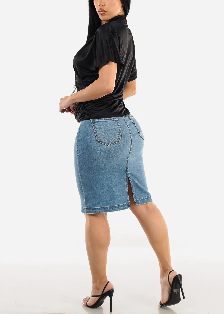 Button Up High Waisted Light Denim Pencil Skirt sold by Moda product image thumbnail 5