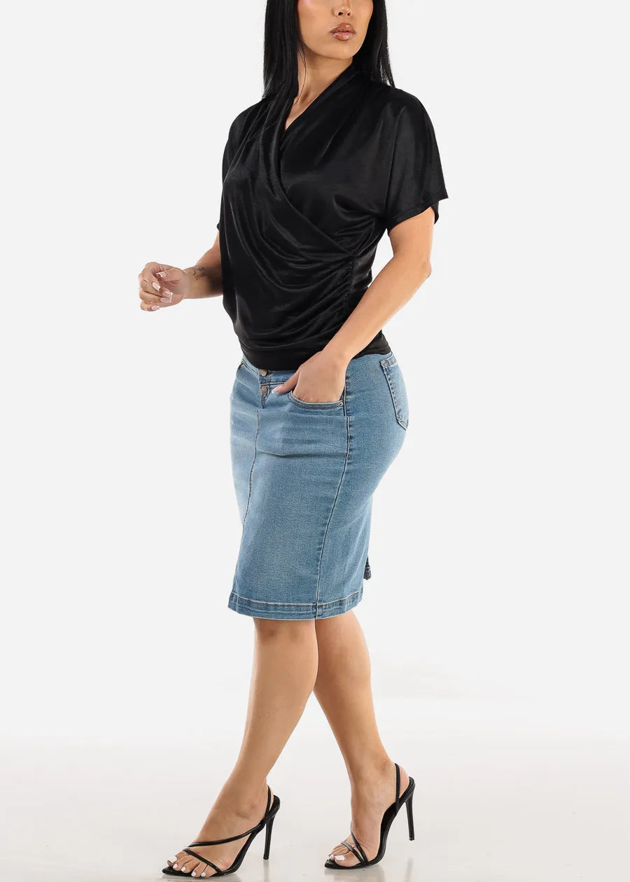 Button Up High Waisted Light Denim Pencil Skirt sold by Moda product image thumbnail 2