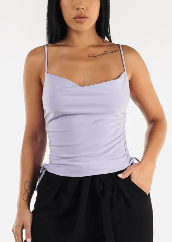 Lilac Sleeveless Side Ruched Tank Top sold by Moda