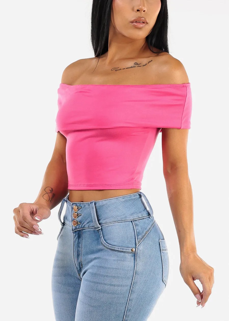 Off Shoulder Hot Pink Crop Top sold by Moda product image thumbnail 3