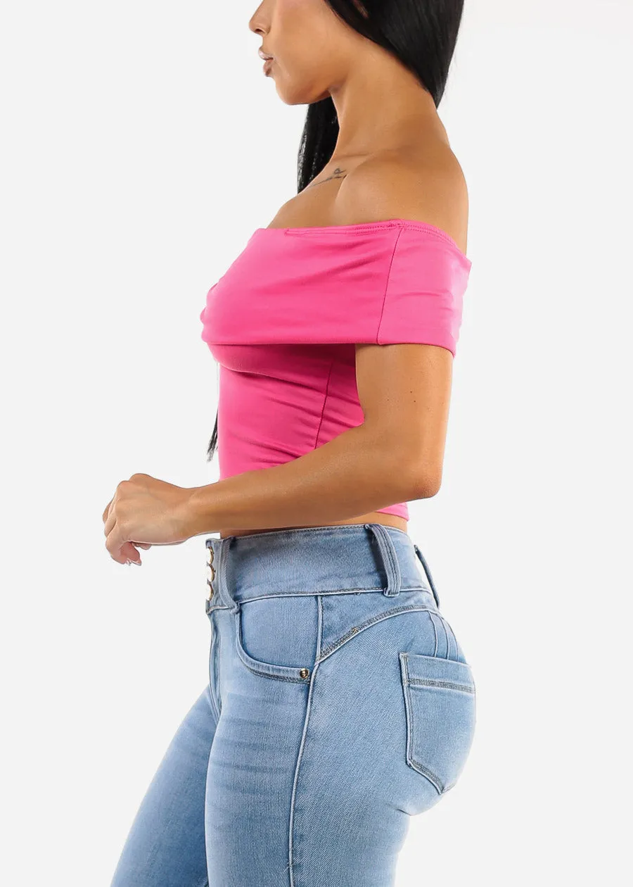 Off Shoulder Hot Pink Crop Top sold by Moda product image thumbnail 4
