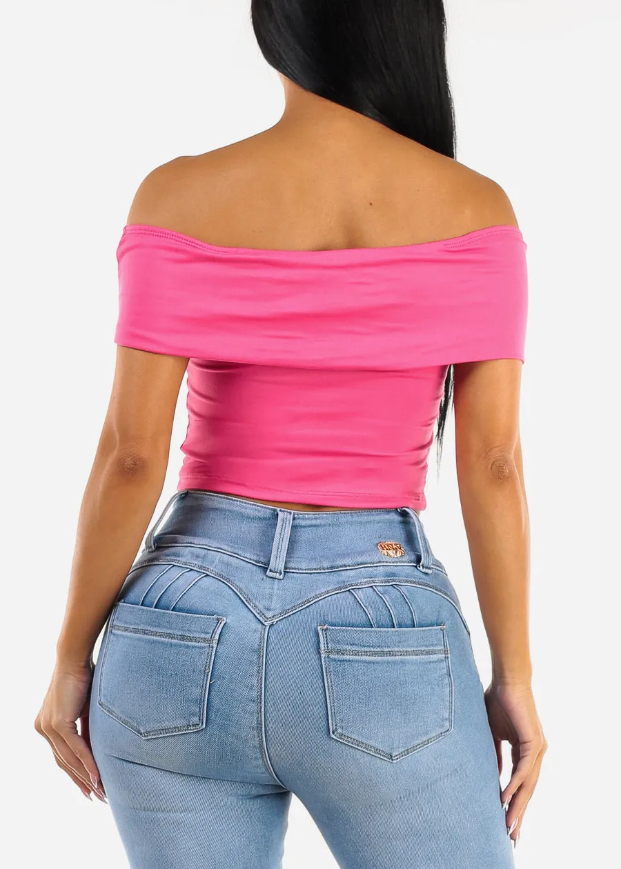 Off Shoulder Hot Pink Crop Top sold by Moda product image thumbnail 5