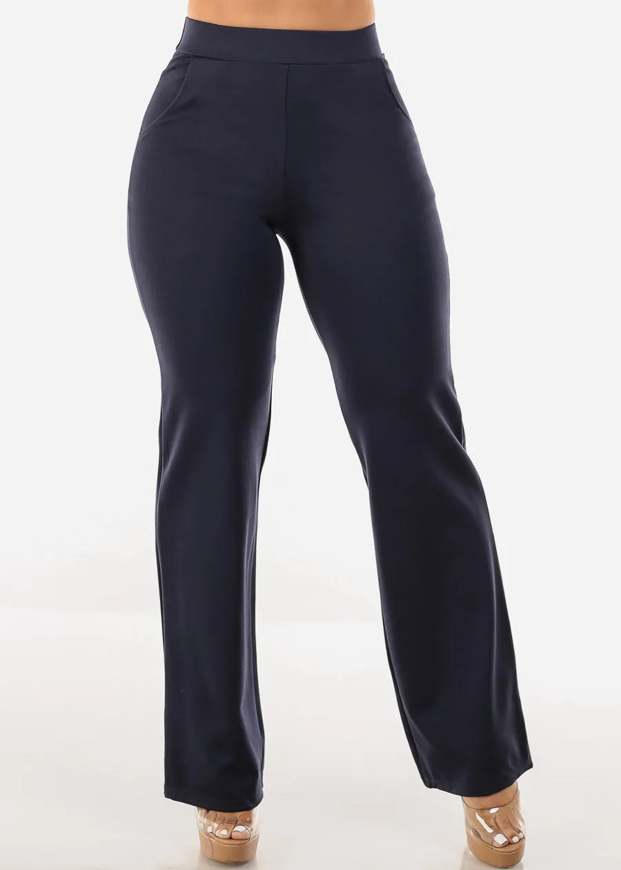 Super High Waisted Straight Dress Pants Navy sold by Moda