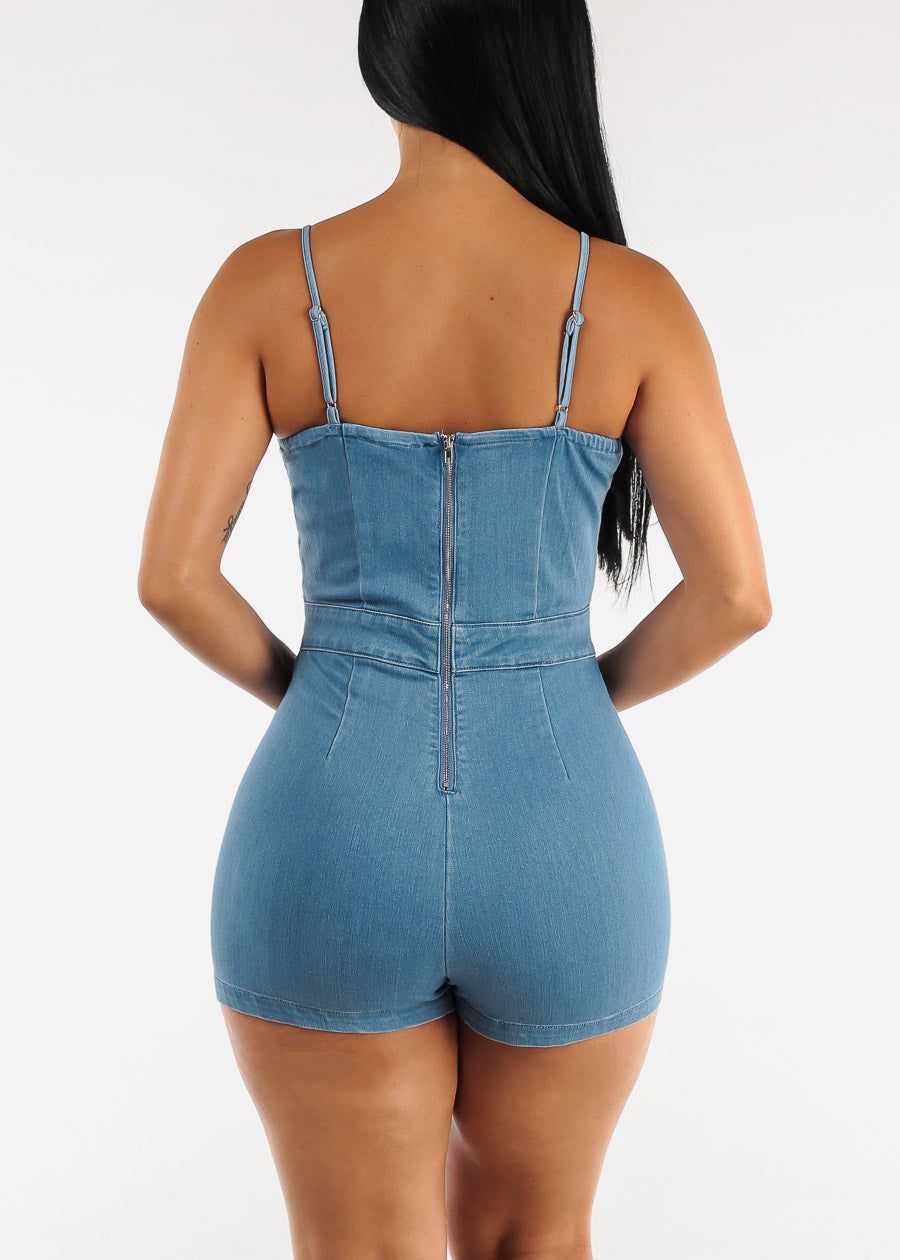 Sleeveless Sweetheart Neck Denim Romper Med Blue sold by Moda product image thumbnail 4