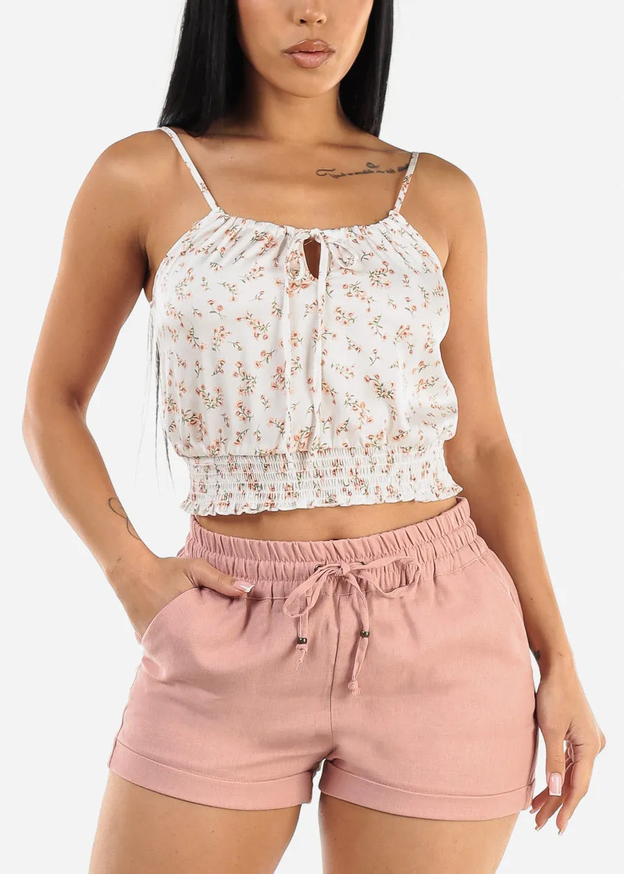 White Satin Sleeveless Floral Cami Crop Top sold by Moda product image thumbnail 3