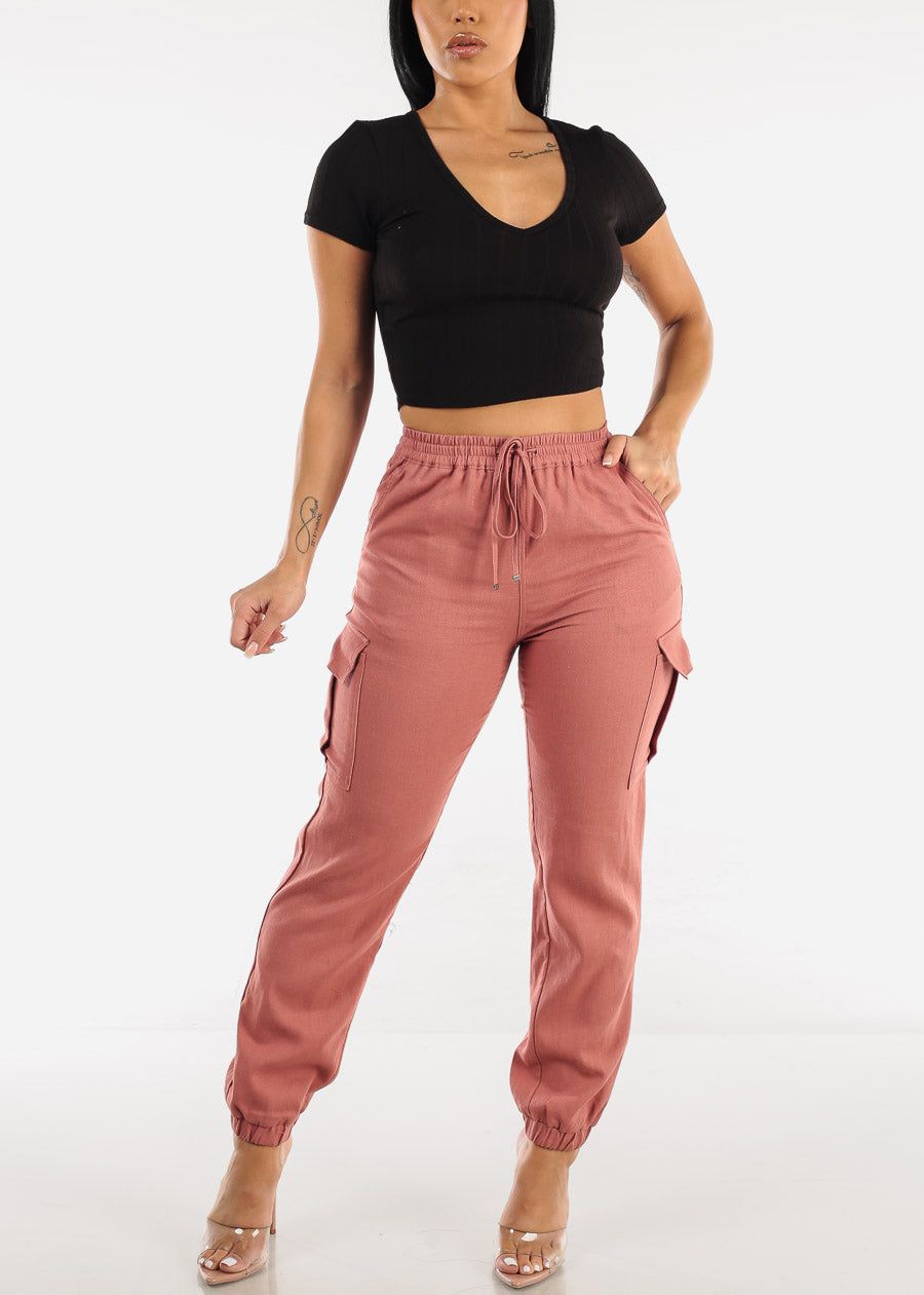 Short Sleeve Black Vneck Crop Top sold by Moda product image thumbnail 2