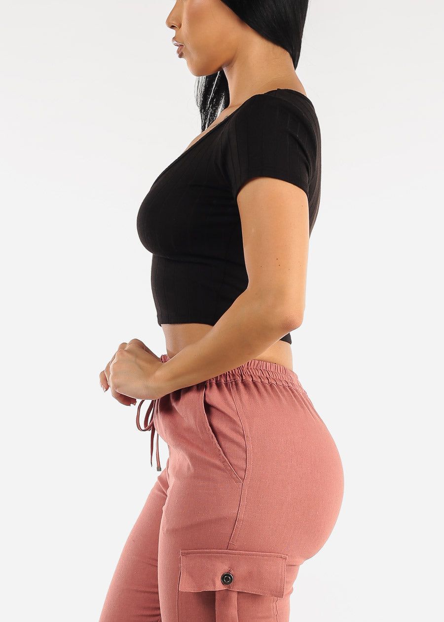 Short Sleeve Black Vneck Crop Top sold by Moda product image thumbnail 3