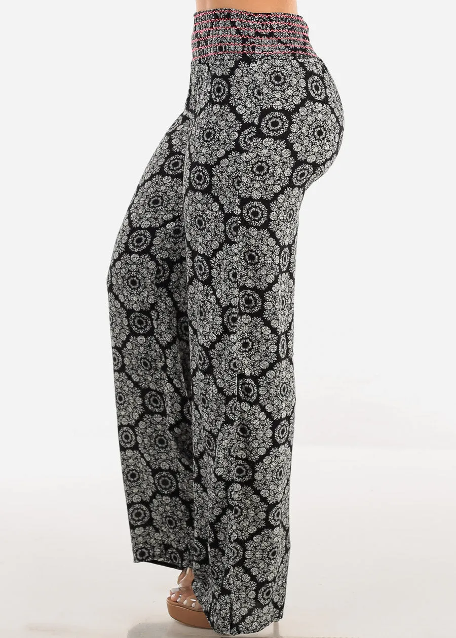 Boho Smocked Waist Floral Palazzo Pants Black sold by Moda product image thumbnail 4
