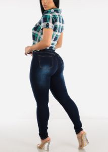 Super High Waisted Dark Blue Skinny Jeans sold by Moda