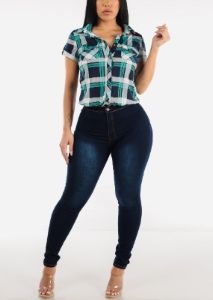 Super High Waisted Dark Blue Skinny Jeans sold by Moda