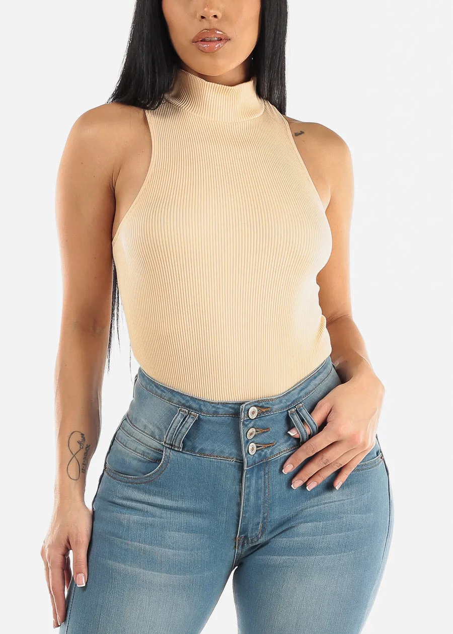 Sleeveless Ribbed Mock Neck Thong Bodysuit Nude sold by Moda product image thumbnail 5