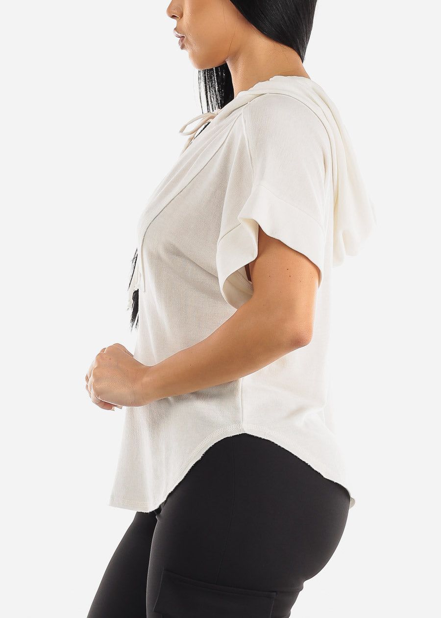 Short Sleeve Curved Hem Pullover Hoodie Ivory sold by Moda product image thumbnail 3