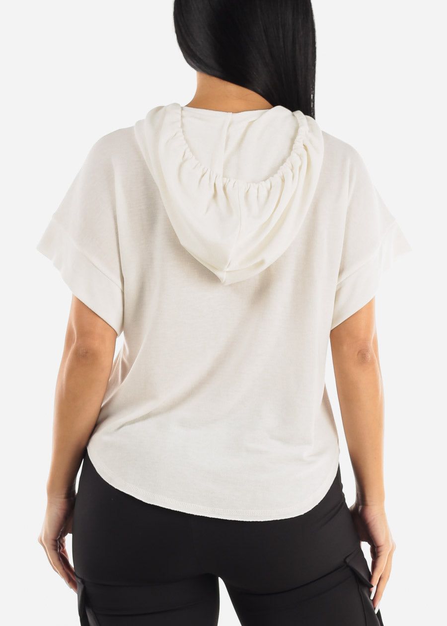 Short Sleeve Curved Hem Pullover Hoodie Ivory sold by Moda product image thumbnail 4