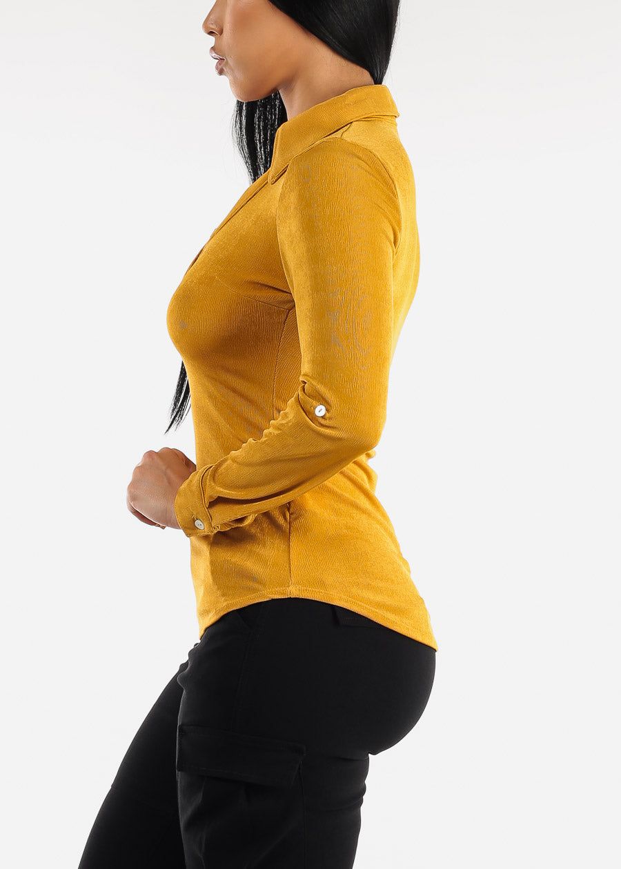 Long Sleeve Slinky Fitted Blouse Mustard sold by Moda product image thumbnail 3
