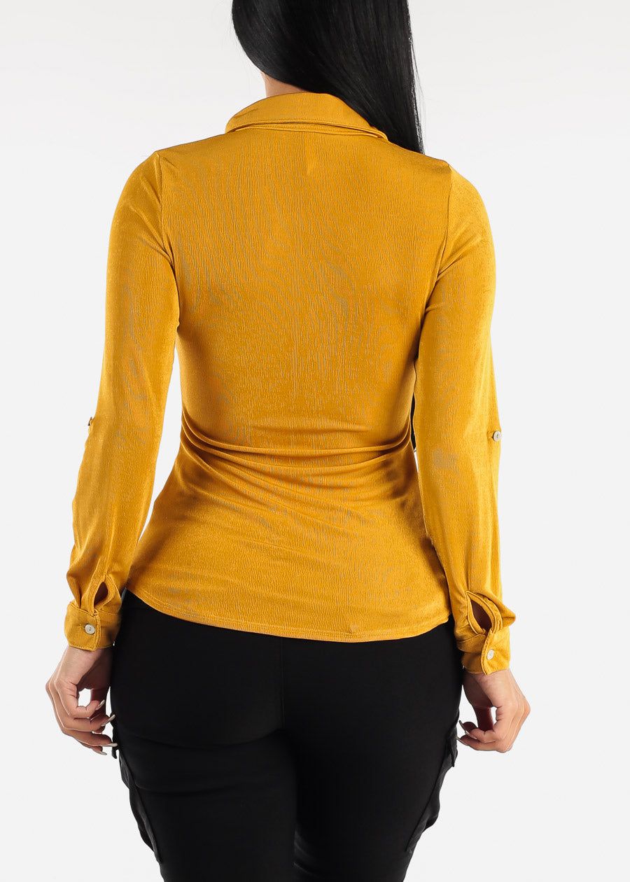 Long Sleeve Slinky Fitted Blouse Mustard sold by Moda product image thumbnail 4