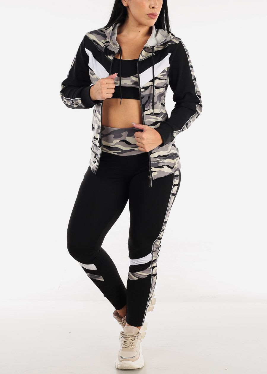 Grey Camo Activewear Jacket, Sports Bra & Leggings (3 PCE SET) sold by Moda product image thumbnail 2