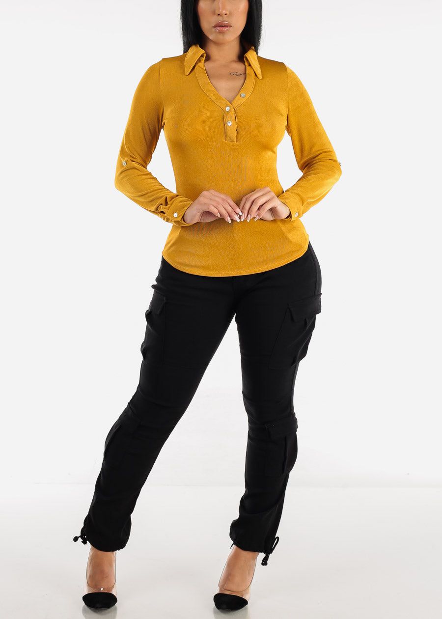 Long Sleeve Slinky Fitted Blouse Mustard sold by Moda product image thumbnail 2
