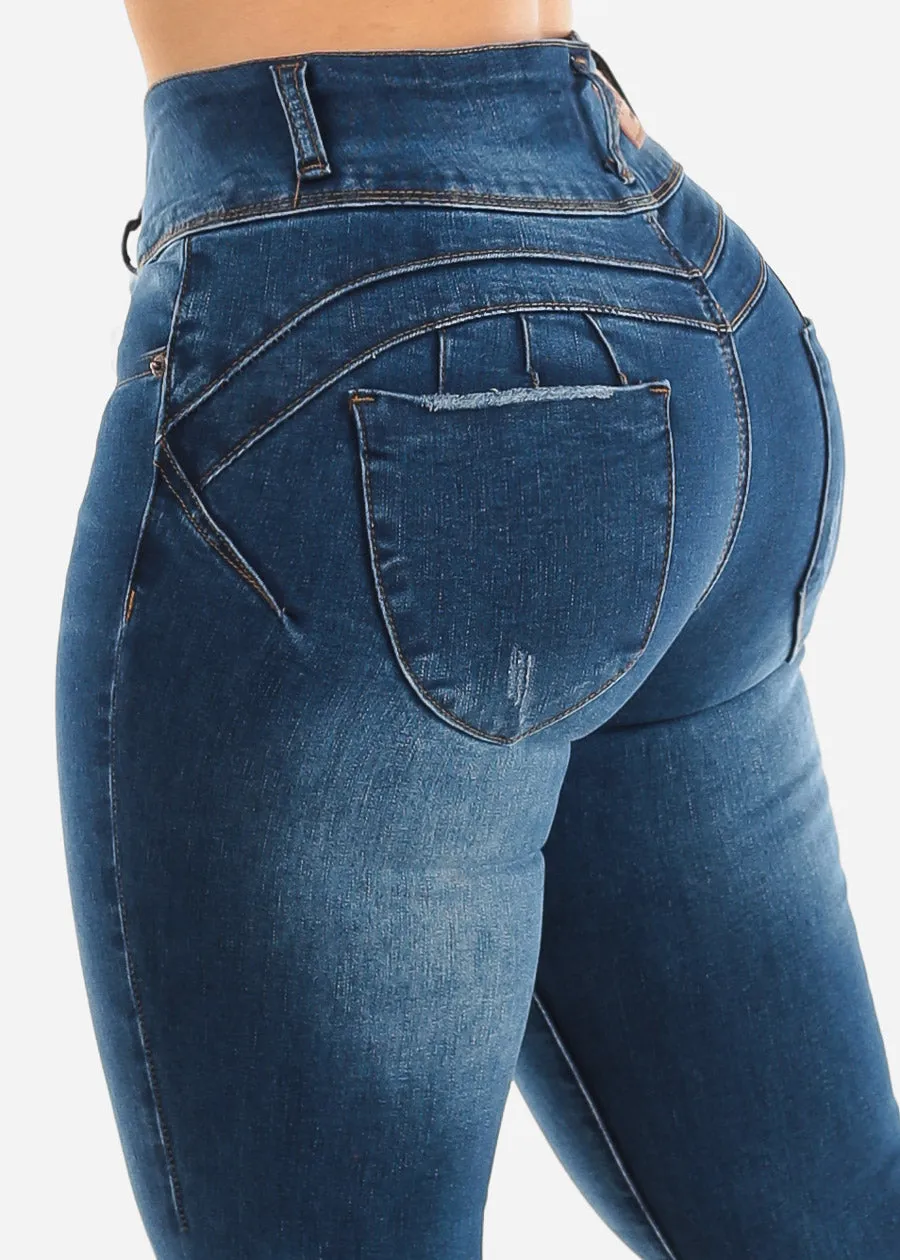 Levantacola Mid Rise Med Wash Skinny Jeans sold by Moda