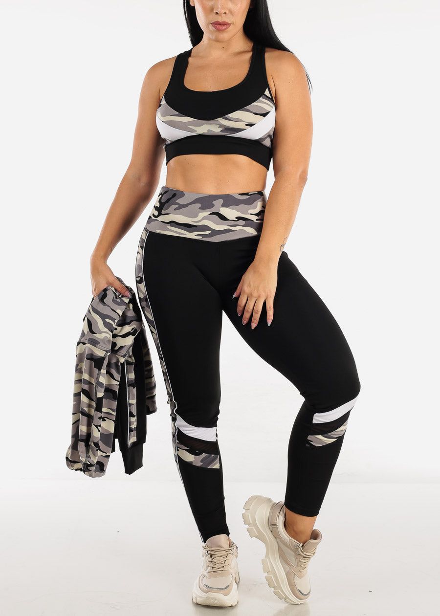 Grey Camo Activewear Jacket, Sports Bra & Leggings (3 PCE SET) sold by Moda product image thumbnail 3