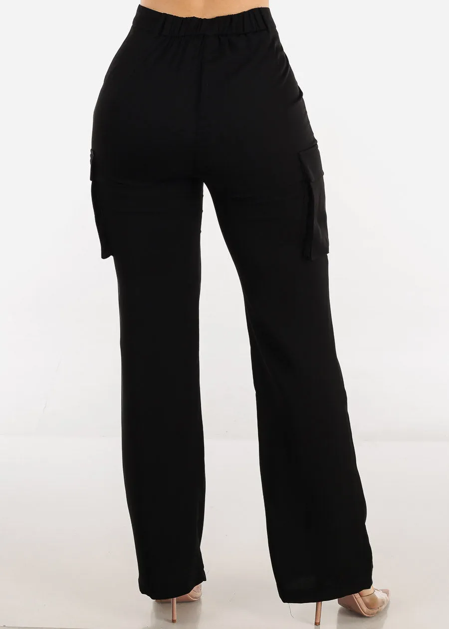 Black Super High Waist Straight Cargo Pants sold by Moda product image thumbnail 4