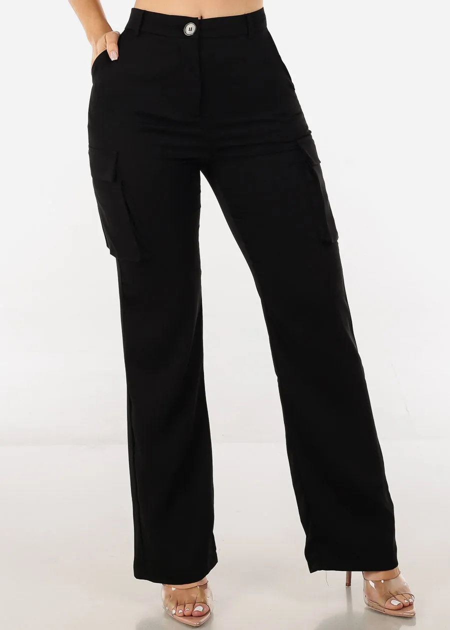 Black Super High Waist Straight Cargo Pants sold by Moda