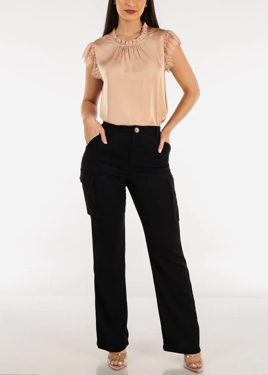 Black Super High Waist Straight Cargo Pants sold by Moda product image thumbnail 2