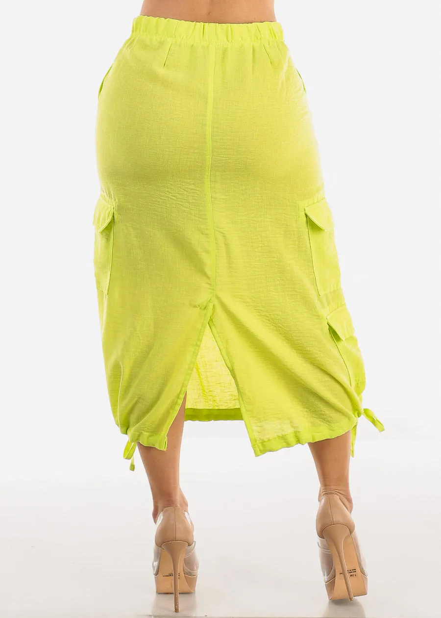 High Waist Cargo Midi Skirt Neon Lime sold by Moda product image thumbnail 4