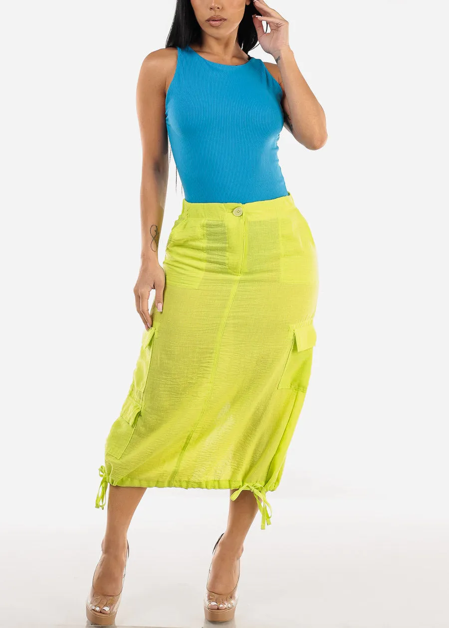 High Waist Cargo Midi Skirt Neon Lime sold by Moda product image thumbnail 2