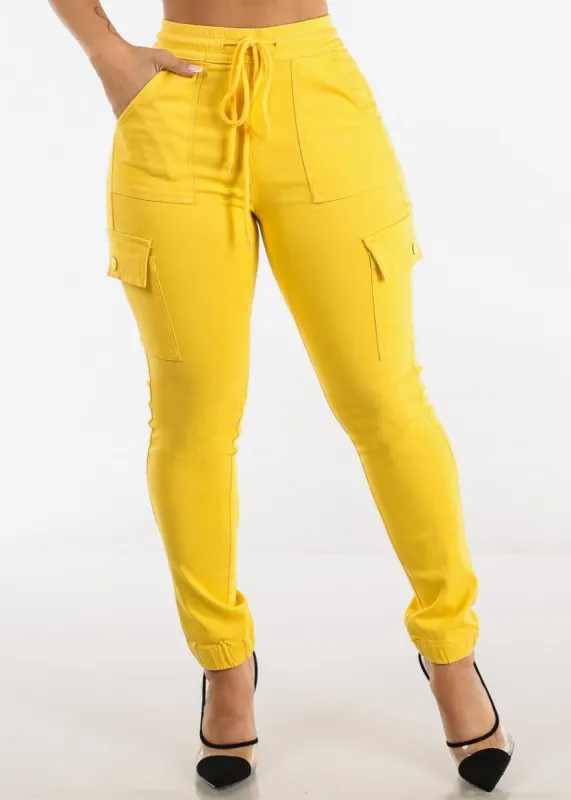 High Rise Drawstring Cargo Pants Yellow sold by Moda