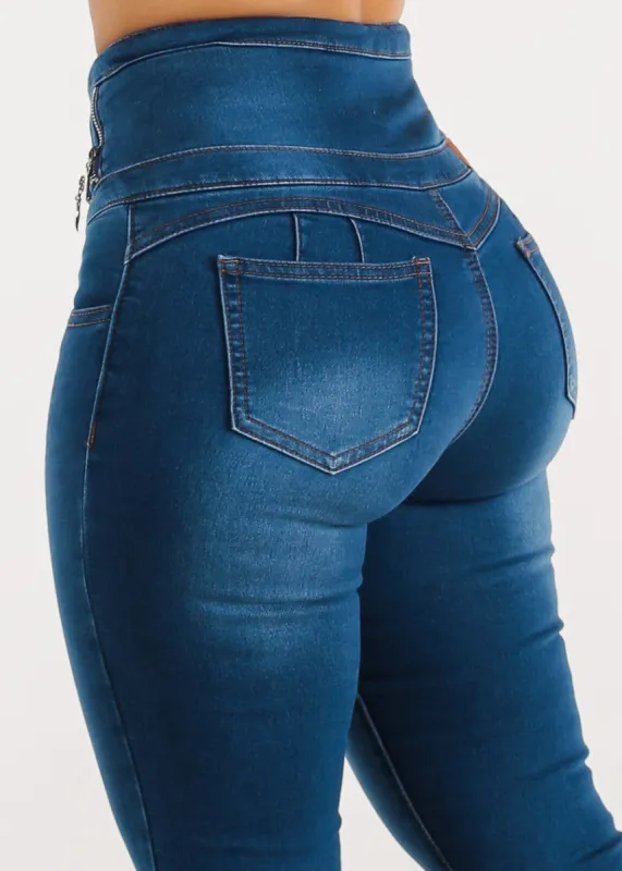 High Waist Butt Lift Skinny Jeans with Zipper Detail sold by Moda