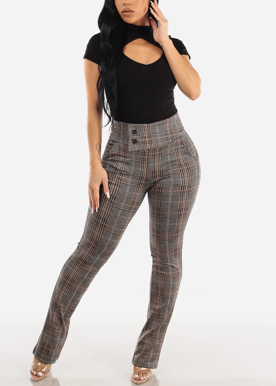 High Waist Butt Lifting Printed Bootcut Pants Brown sold by Moda product image thumbnail 2