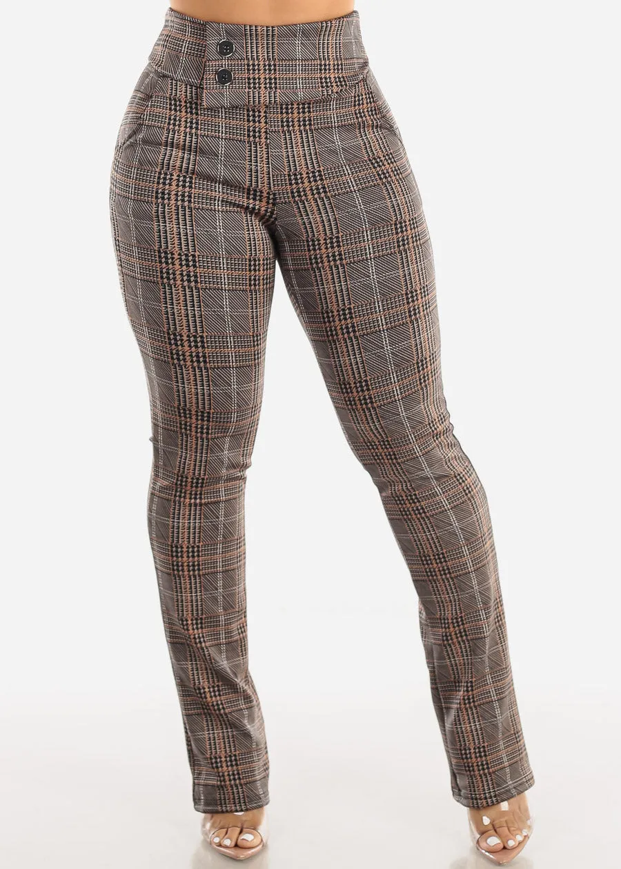 High Waist Butt Lifting Printed Bootcut Pants Brown sold by Moda product image thumbnail 3