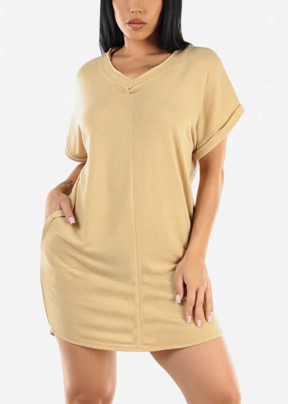 Short Sleeve Vneck Mini T-shirt Dress Mustard sold by Moda