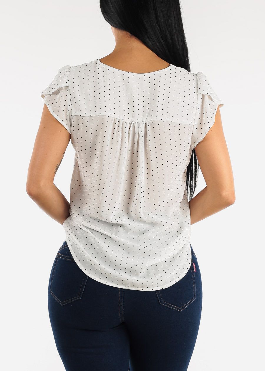 White Short Sleeve Polka Dot Vneck Blouse sold by Moda product image thumbnail 4