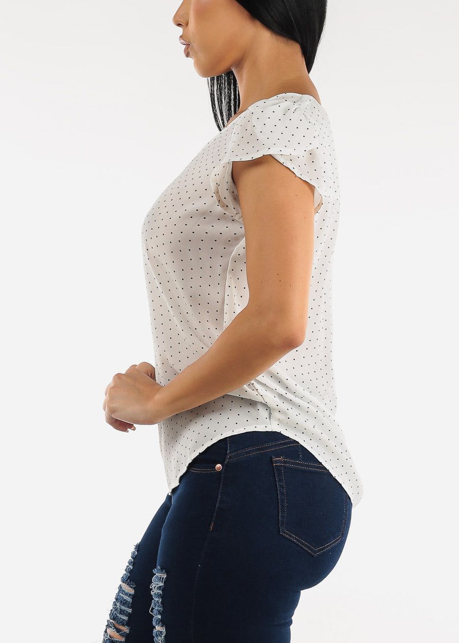 White Short Sleeve Polka Dot Vneck Blouse sold by Moda product image thumbnail 3