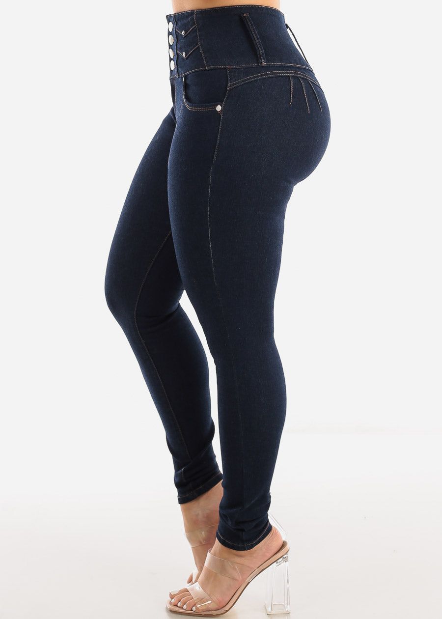 Butt Lifting Super High Waisted Skinny Jeans Dark Blue sold by Moda product image thumbnail 4
