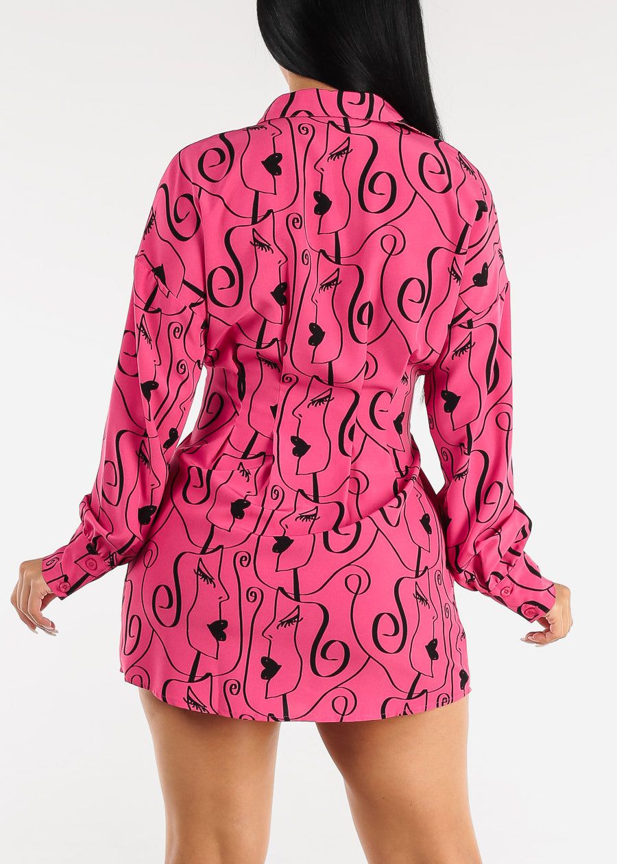 Printed Button Down Pleated Mini Shirtdress Fuchsia sold by Moda product image thumbnail 7