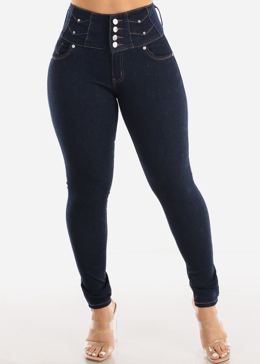 Butt Lifting Super High Waisted Skinny Jeans Dark Blue sold by Moda product image thumbnail 3