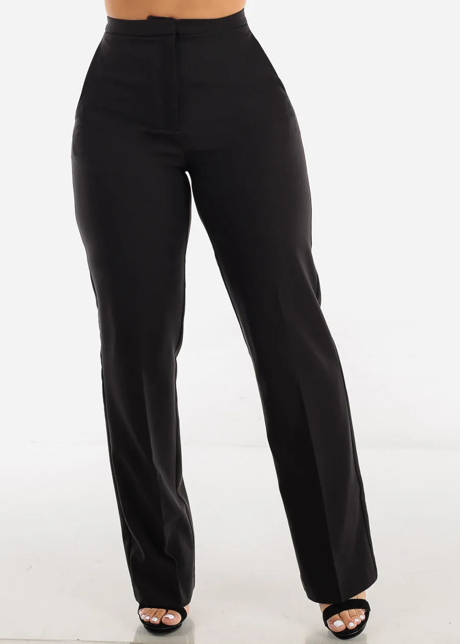 Black High Waist Formal Straight Dress Pants sold by Moda