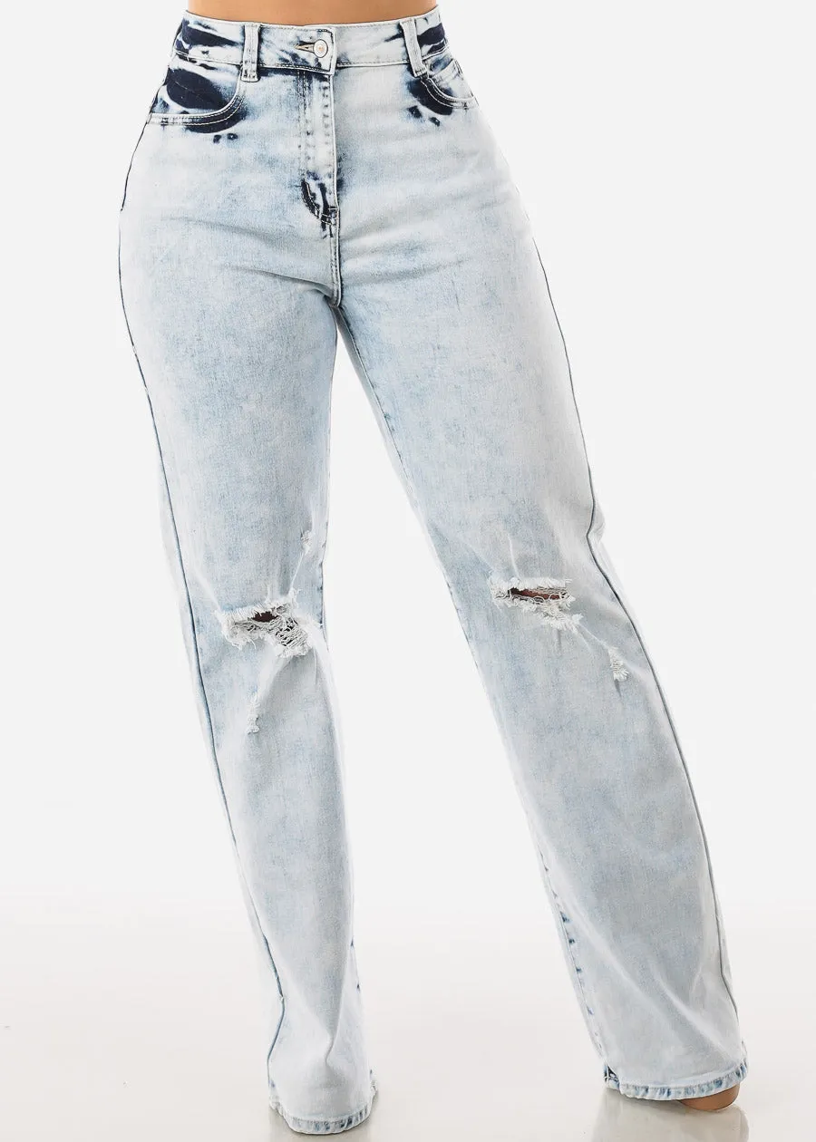 High Waist Ripped Acid Wash Wide Leg Straight Denim Jeans sold by Moda product image thumbnail 4