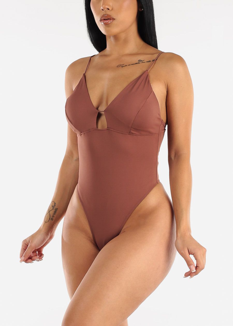 Spaghetti Strap Thong Bodysuit Brown sold by Moda product image thumbnail 3