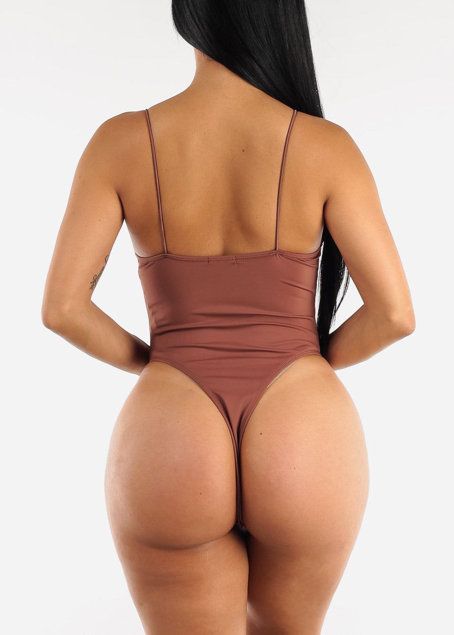 Spaghetti Strap Thong Bodysuit Brown sold by Moda product image thumbnail 5