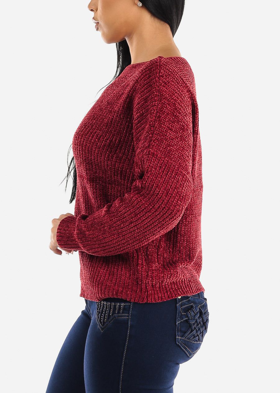 Long Sleeve Soft Knit Boat Neckline Sweater Wine sold by Moda product image thumbnail 4