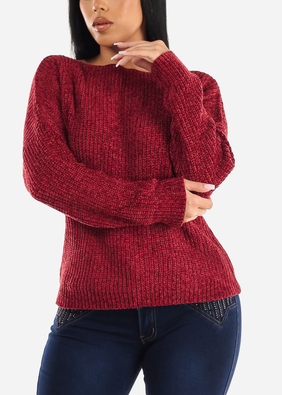 Long Sleeve Soft Knit Boat Neckline Sweater Wine sold by Moda product image thumbnail 3
