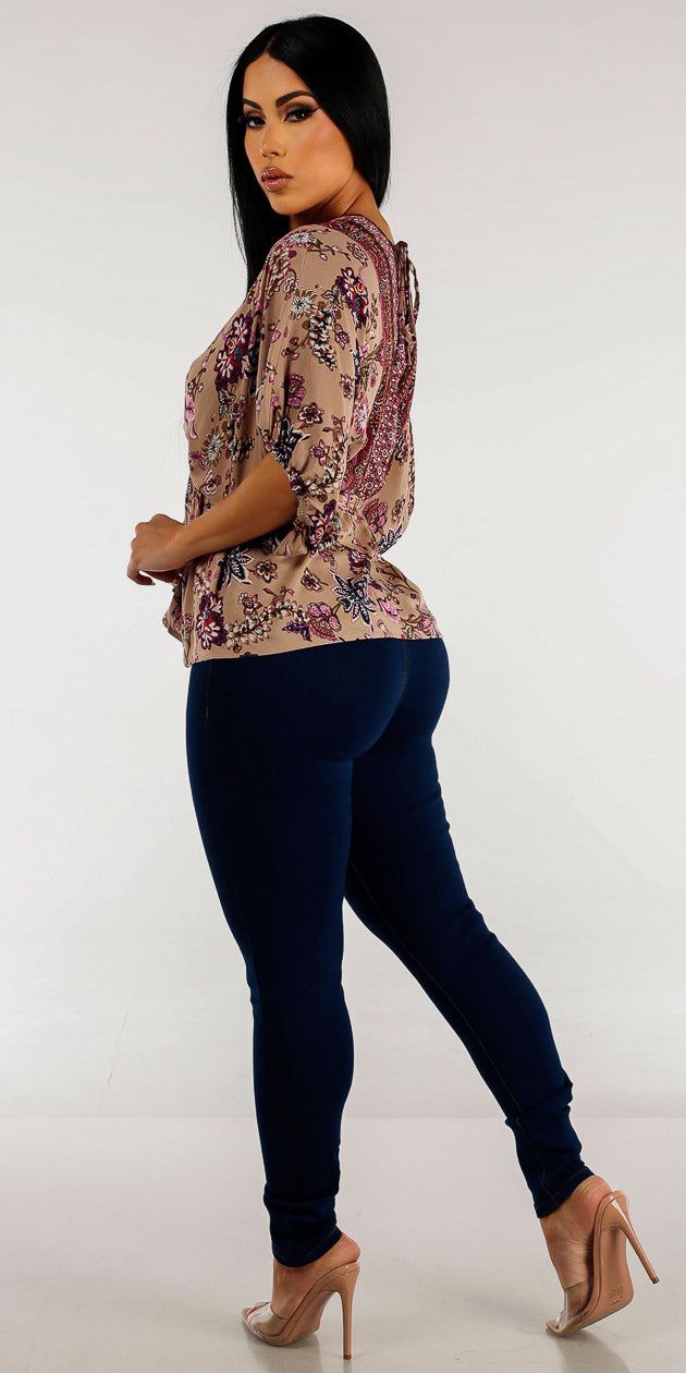 Dark Blue Butt Lifting High Rise Skinny Jeans with Abstract Kimono Top sold by Moda product image thumbnail 2