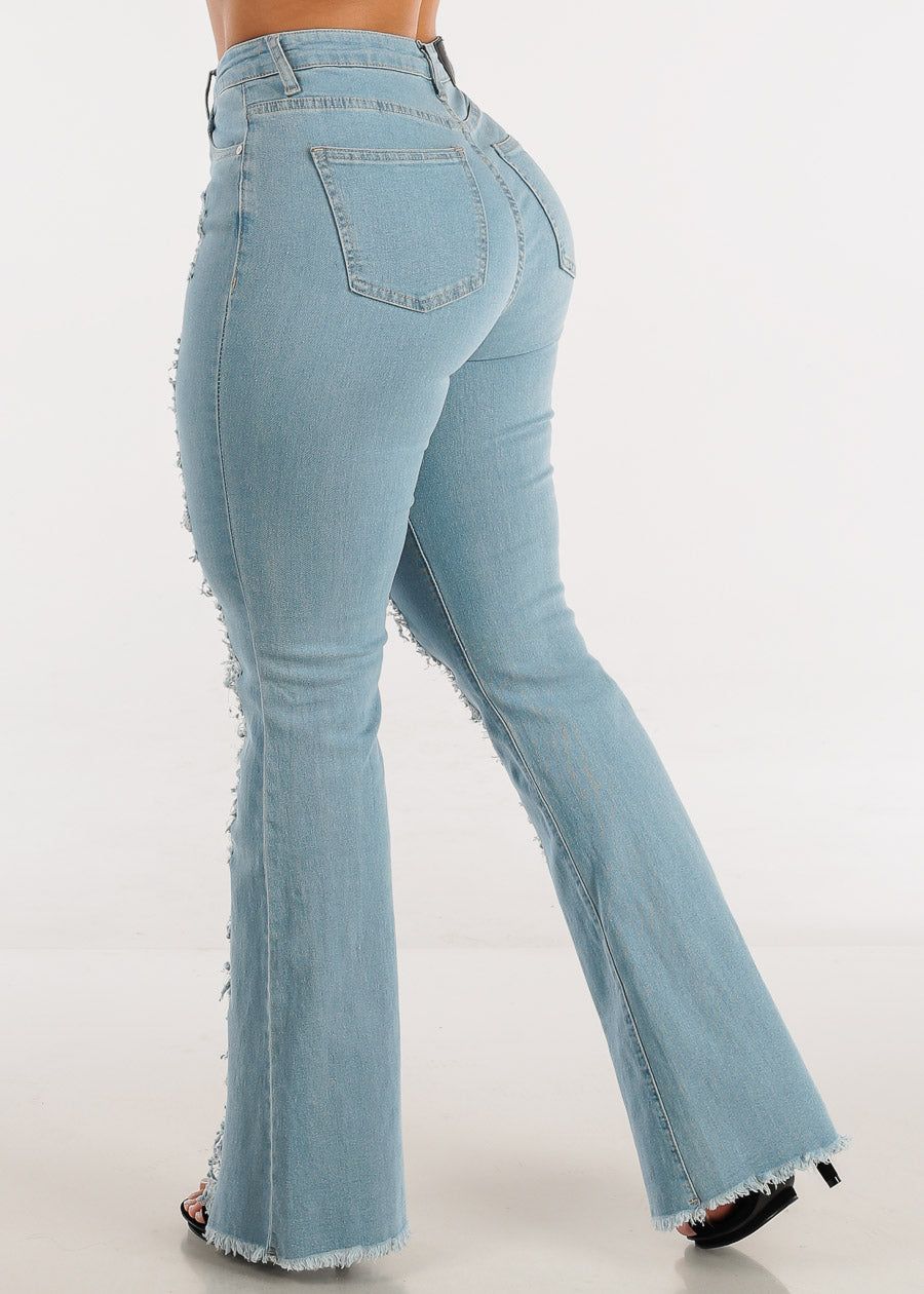 Super High Waisted Distressed Light Wash Bell Bottom Jeans sold by Moda product image thumbnail 4