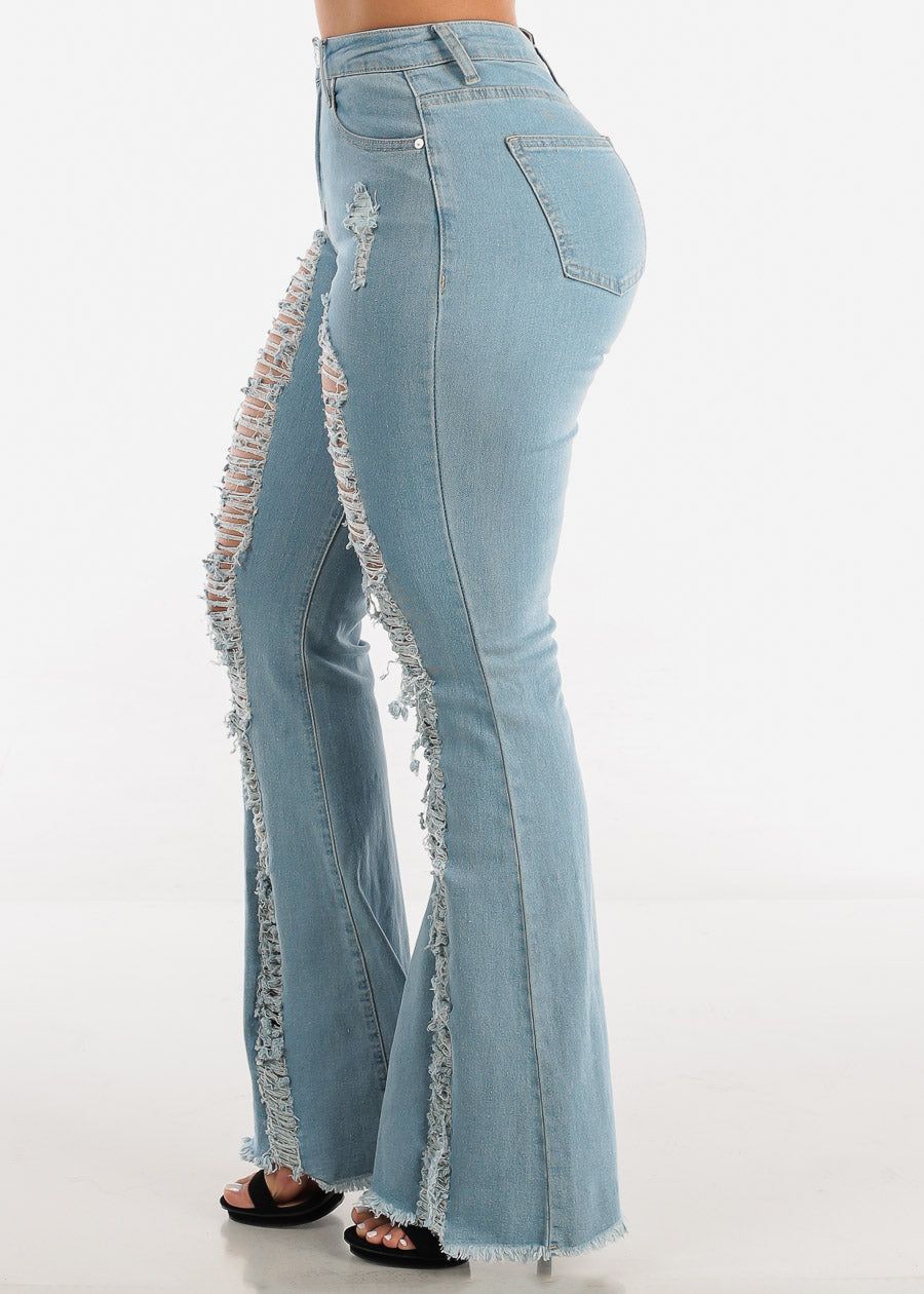Super High Waisted Distressed Light Wash Bell Bottom Jeans sold by Moda product image thumbnail 3
